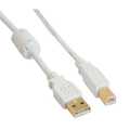 InLine USB 2.0 kabel,  A naar B, wit/goud, met ferrietkern, 3m