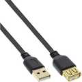 InLine USB 2.0 Flatkabel Verlengkabel,  A Male/Female, zwart, vergulde contacten, 3m