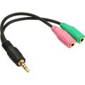 InLine Audio Headset adpter cable, 3.5mm M 4-pin to 2x 3.5mm F mic and speaker, 0.15m