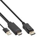 InLine HDMI to DisplayPort Active Converter Cable, 4K, black/gold, 3m