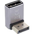 InLine DisplayPort 1.4 adapter, DisplayPort plug / socket, 90° bottom, 8K