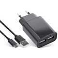 USB DUO+ charging set 2-port power adaptor with 1,5m cab, 100-240VAC to 5V/2.1A