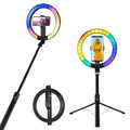 Smartphone ring light with selfie stick tripod, remote shutter