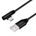 USB 2.0 cable, USB-A/M to Micro-USB/M (90°),fabric,metal,black, 0.3 m