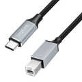 USB 2.0 Type-C cable, C/M to B/M, 480 Mbps, nylon, metal, black/silver, 2 m