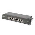 CAT 6, Class E patch panel, shielded, 8-port RJ45 8P8C, LSA, 1U, 254 mm(10