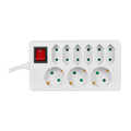 Outlet Strip, 3 safety + 6 euro sockets, w/ switch, white