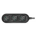Outlet Strip, 3 safety sockets, w/ textile cable, black