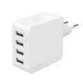 USB-A charger, 24 W, 4-port, 4x USB-A, White