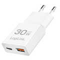 USB Wall Charger, GaN, 2port, USB-AF & USB-CF, PD 30W, slim, white