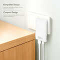 USB-A/C charger, 65 W, GaN, 2-port, 1x USB-A (QC), 1x USB-C (PD), Slim Version, White