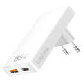 USB-A/C charger, 65 W, GaN, 2-port, 1x USB-A (QC), 1x USB-C (PD), Slim Version,  White
