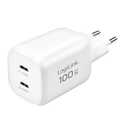USB-C charger, 100 W, GaN, 2-port, 2x USB-C (PD), White