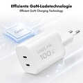 USB-C charger, 100 W, GaN, 2-port, 2x USB-C (PD), White