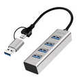 USB 3.1  Hub, 4-port, USB-A+C, aluminum, grey