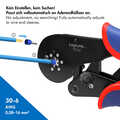 Self-adjusting crimping pliers for wire ferrules 0.08 - 16 mm²