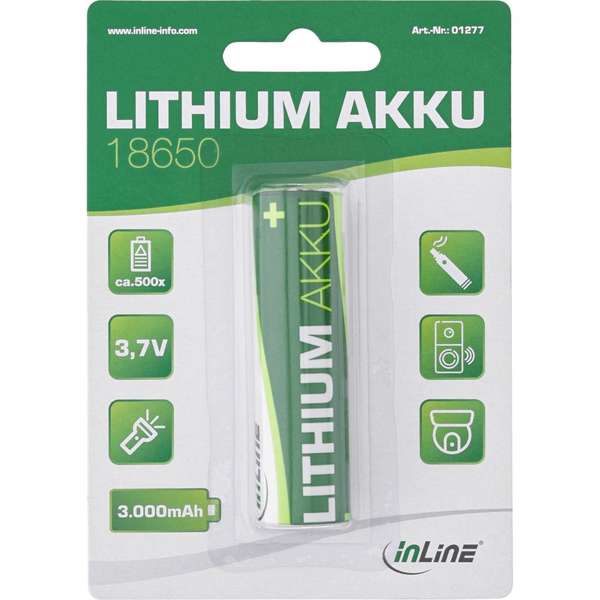 Naar omschrijving van 01277 - InLine Lithium battery, 3,000mAh, 18650