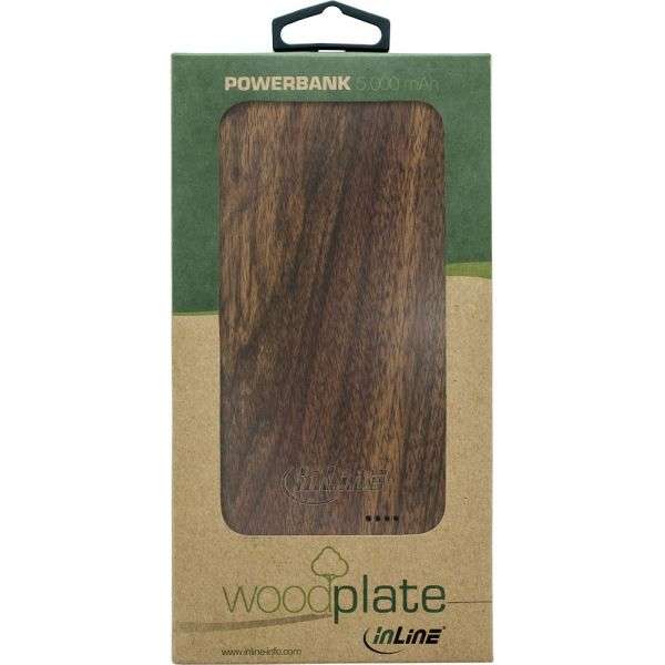 Naar omschrijving van 01478S - InLine USB PowerBank 5.000mAh woodplate with LED Display real walnut wood