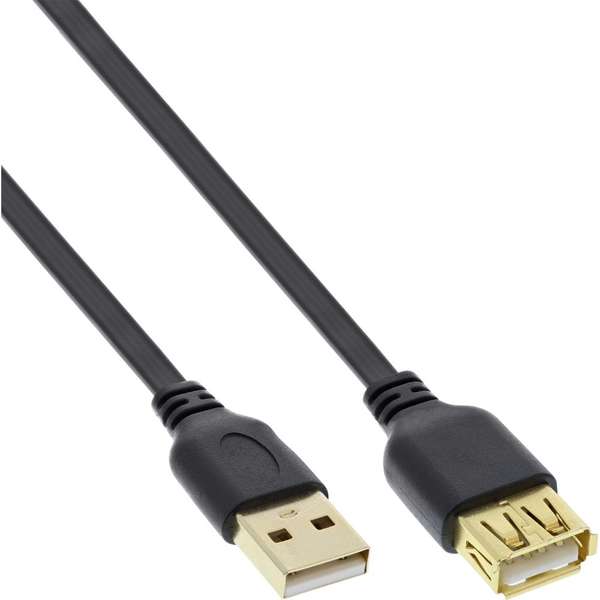 Naar omschrijving van 34620F - InLine USB 2.0 Flatkabel Verlengkabel,  A Male/Female, zwart, vergulde contacten, 2m