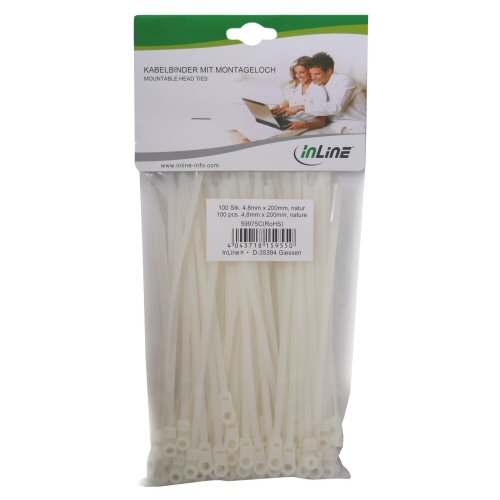 Naar omschrijving van 59975C - InLine  Kabelband met montagekop, lengte 200mm, breedte 4.8mm, 100 stks