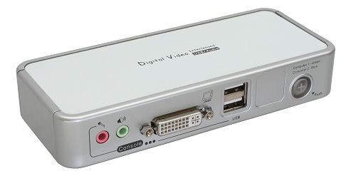 Naar omschrijving van 61602C - Compact desktop KVM switch USB DVI, 2 port, w/Audio, with 2 sets 1.2m cables