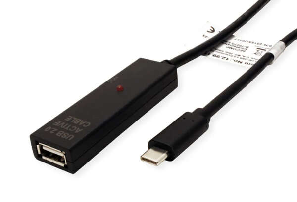 Naar omschrijving van 12991113 - VALUE USB 2.0 Verleng kabel met actieve Repeater, A - C, zwart, 15 m