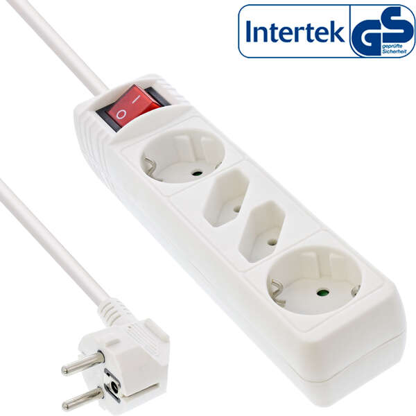 Naar omschrijving van 16441T - InLine Power strip, white, 4-fold, 2xSchutzkontakt + 2xEuro, 1,5m supply cable, with on/off switch, with child safety