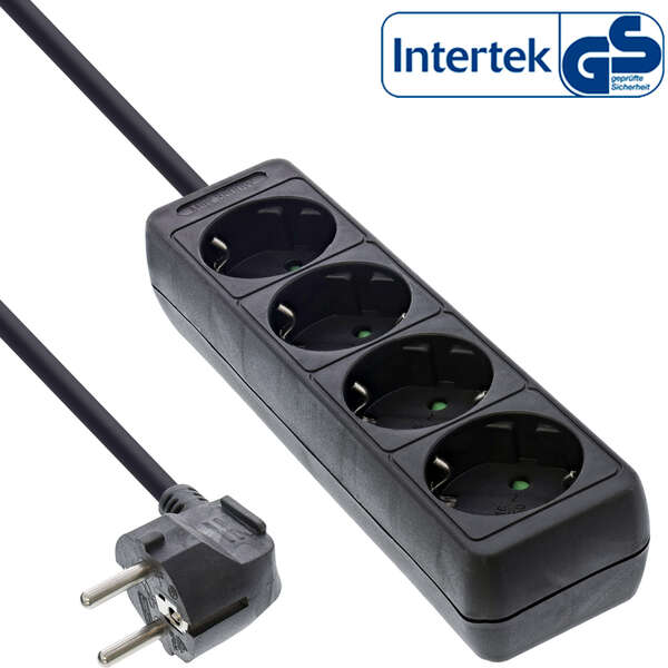 Naar omschrijving van 16443E - InLine Socket strip, 4-way earth contact CEE 7/3, black, 3m