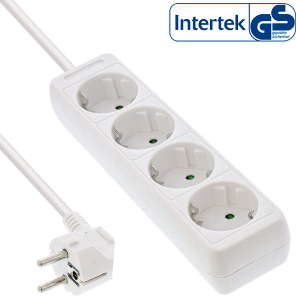 Naar omschrijving van 16443F - InLine® Socket strip, 4-way earth contact CEE 7/3, white, 3m
