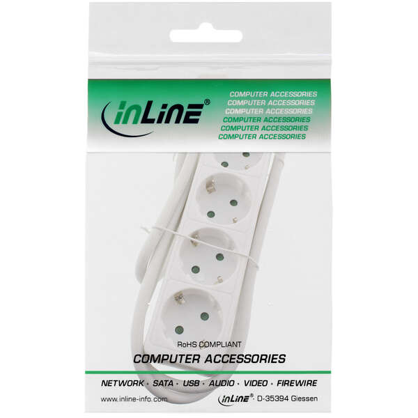 Naar omschrijving van 16443F - InLine® Socket strip, 4-way earth contact CEE 7/3, white, 3m