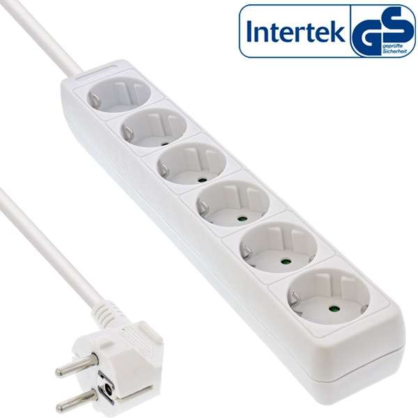 Naar omschrijving van 16461V - InLine Power strip, white, 6-fold, 6x Schutzkontakt, 1,5m supply cable, with child safety