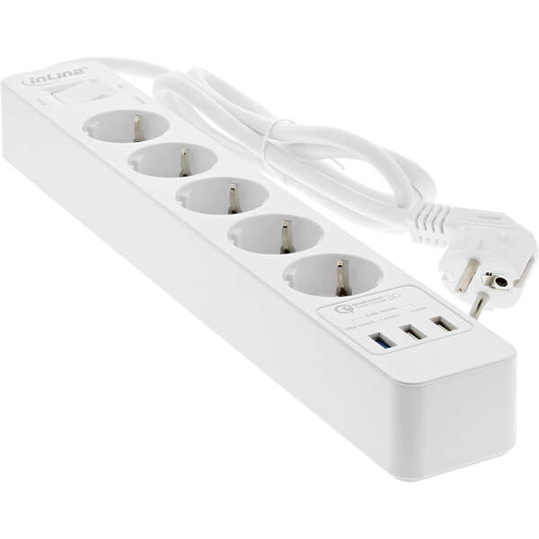 Naar omschrijving van 16491T - InLine® Socket strip, 5-way CEE 7/3, with protection and USB QC3.0 white