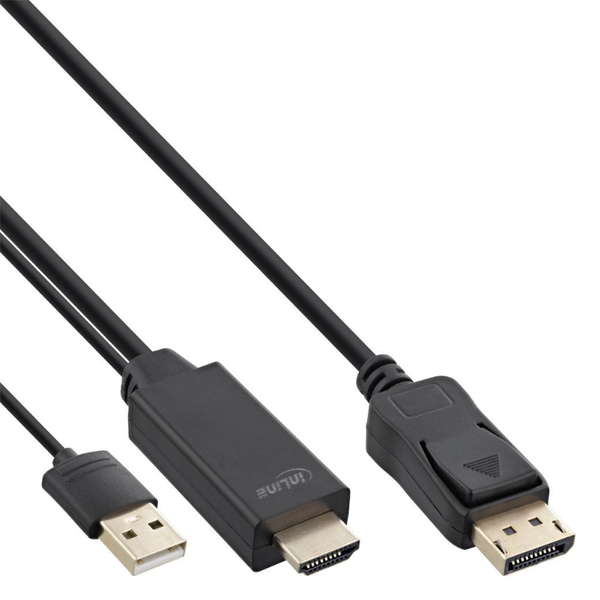 Naar omschrijving van 17162P - InLine HDMI to DisplayPort Active Converter Cable, 4K, black/gold, 2m