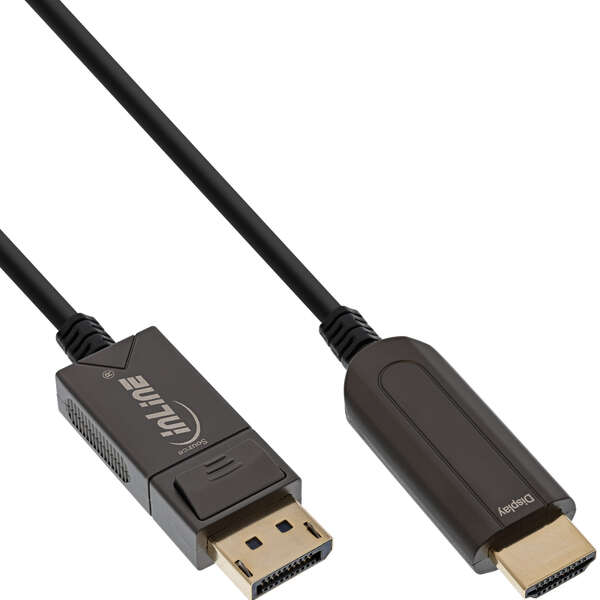 Naar omschrijving van 17180B - InLine DisplayPort to HDMI AOC converter cable, 4K/60Hz, black, 15m