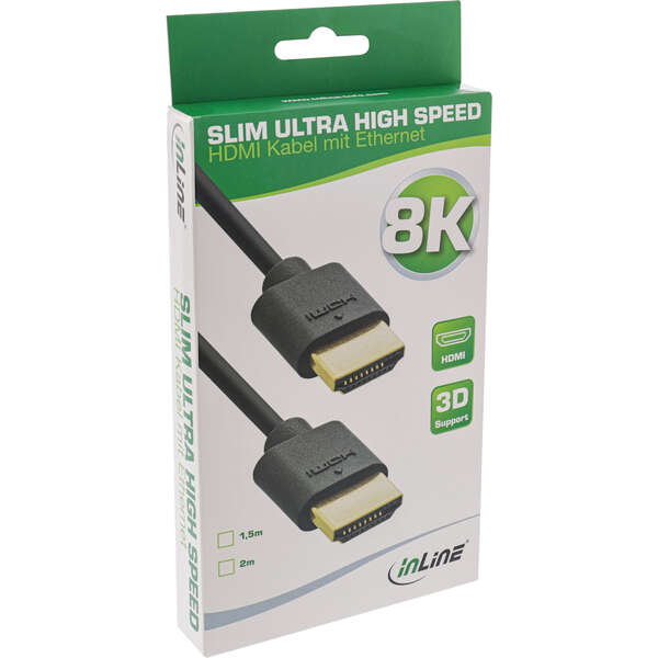 Naar omschrijving van 17911S - InLine Slim Ultra High Speed HDMI Cable M/M 8K4K gold plated black 1,5m
