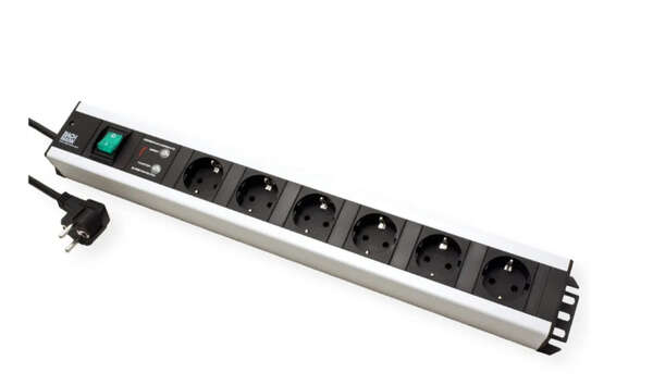 Naar omschrijving van 19071992 - BACHMANN stekkerdoos 6 voudig, overspanningsbeveiliging, met schakelaar 19Inch