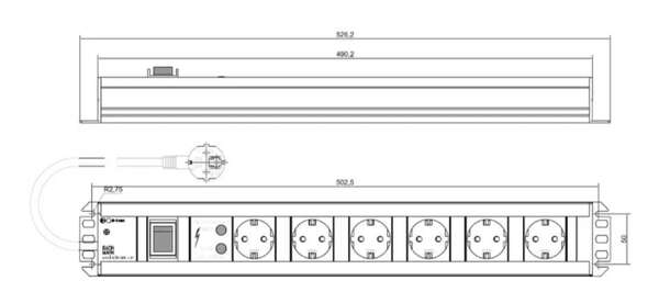 Naar omschrijving van 19071992 - BACHMANN stekkerdoos 6 voudig, overspanningsbeveiliging, met schakelaar 19Inch