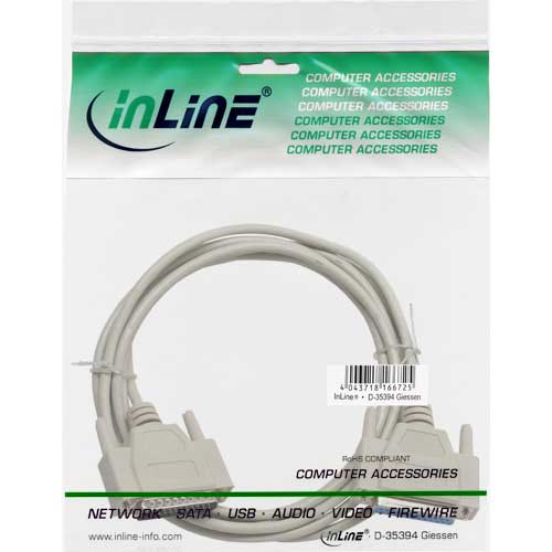 Naar omschrijving van 11424M - InLine Seriële kabel,  gegoten, DB25M/V, 1:1, 3m, beige