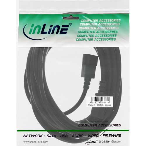 Naar omschrijving van 16637 - InLine Voedingskabel,  3-pins IEC M/V, zwart, 7m