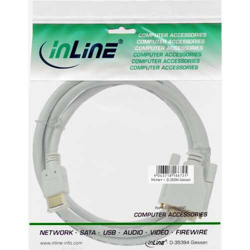 Naar omschrijving van 17663U - InLine HDMI-DVI kabel,  HDMI Male naar DVI 18+1 Male, wit/goud, 3m