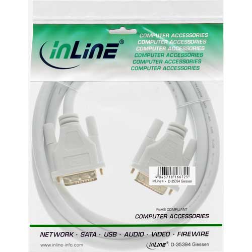 Naar omschrijving van 17775W - InLine DVI-D kabel,  24+1 M/M, Dual Link, wit/goud, 5m