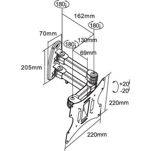 Naar omschrijving van 23103A - InLine  Muurbeugel voor TFT/LCD/LED/Plasma, 58-107cm (23-42Inch), max. 30kg