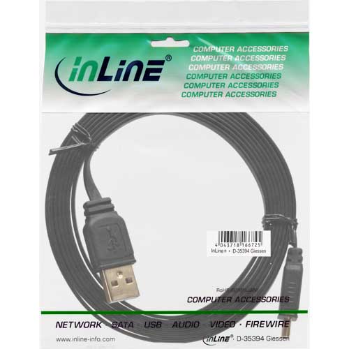 Naar omschrijving van 31830F - InLine  Mini-USB 2.0 Flatkabel, USB A Male naar Mini Male, 3m