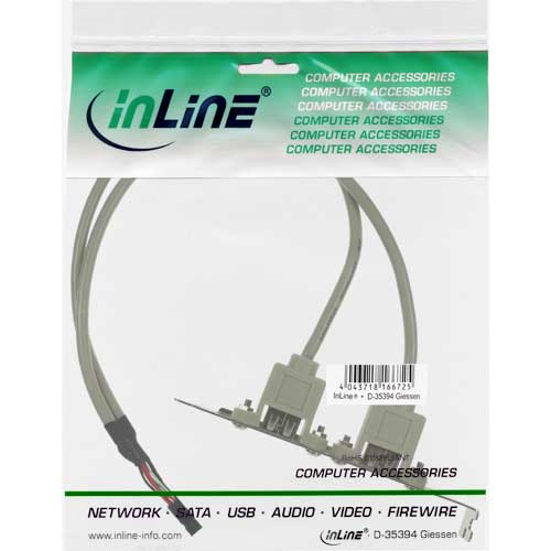 Naar omschrijving van 33391 - InLine USB 2.0 slotplaatje,  2x USB A Female naar 1x 10-pins connector, 35cm