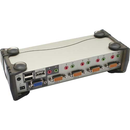 Naar omschrijving van 60654Y - KVM Switch, 4-fold, ATEN CS1734B, USB, PS/2, audio, OSD