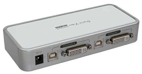 Naar omschrijving van 61602C - Compact desktop KVM switch USB DVI, 2 port, w/Audio, with 2 sets 1.2m cables