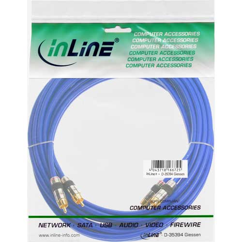 Naar omschrijving van 89720P - InLine Tulp audiokabel,  Premium, vergulde contacten, 2x Tulp M/M, 20m
