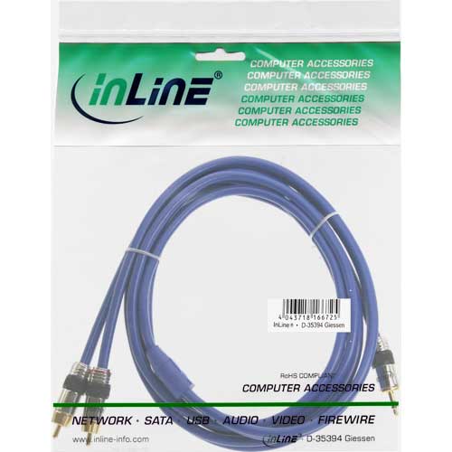 Naar omschrijving van 89938P - InLine  Cinch/Klinke Kabel, PREMIUM, 2x Cinch St an 3,5mm Klinke St, 3m