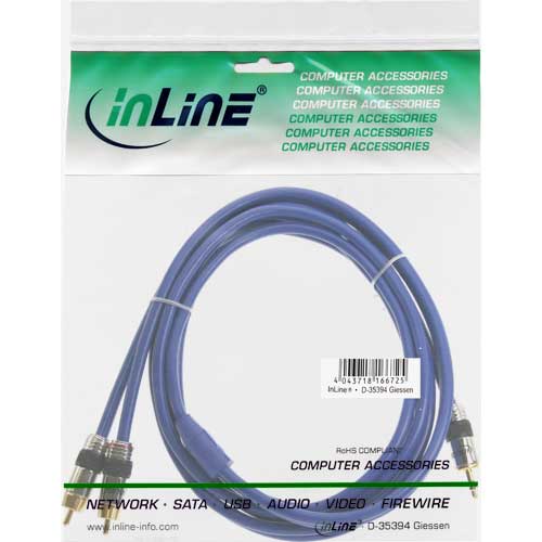 Naar omschrijving van 89934P - InLine Audiokabel,  Premium, vergulde contacten, 2x Tulpplug naar 3.5mm M, 7m