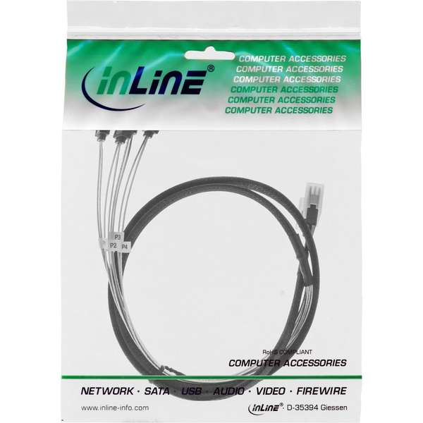 Naar omschrijving van 27620A - InLine SAS kabel, Mini SAS SFF8087 naar 4x SATA, 1:1, 75cm